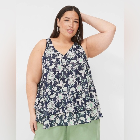 Lane Bryant Size 30/32 Swing Double Layer Floral Chiffon Tank Sleeveless Top - Picture 13 of 14